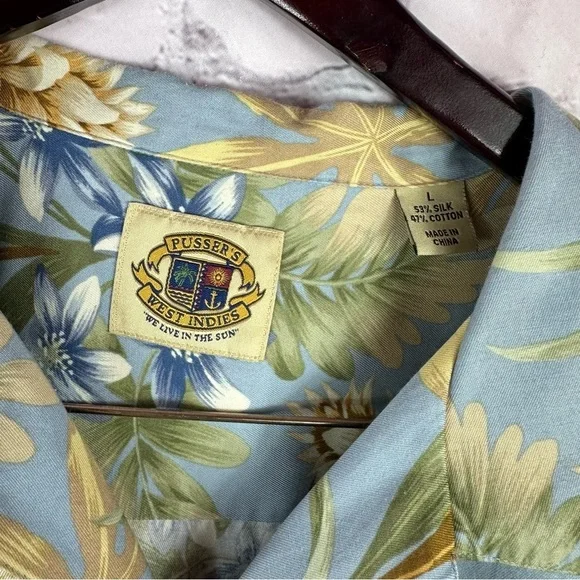 pusser's west indies hawaiian camp shirt Tropical Floral Men's sz L silk/cotton - Picture 2 of 6